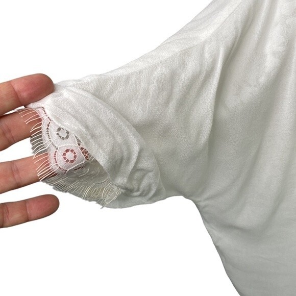 ST. STUDIO Georgette Covered Lace Badwing Button Up Cropped Shirt Short Sleeve - Picture 8 of 16